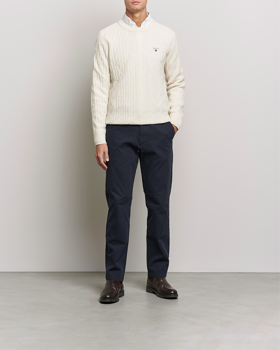 Hombres | Jerséis y prendas de punto | GANT | Lambswool Cable Crew Neck Pullover Cream