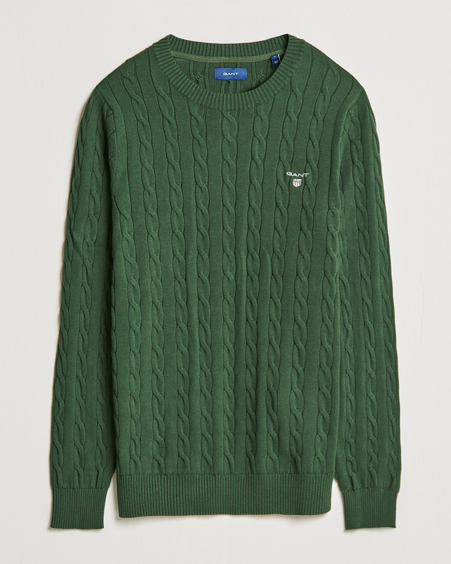 Hombres | Jerséis y prendas de punto | GANT | Cotton Cable Crew Neck Pullover Storm Green