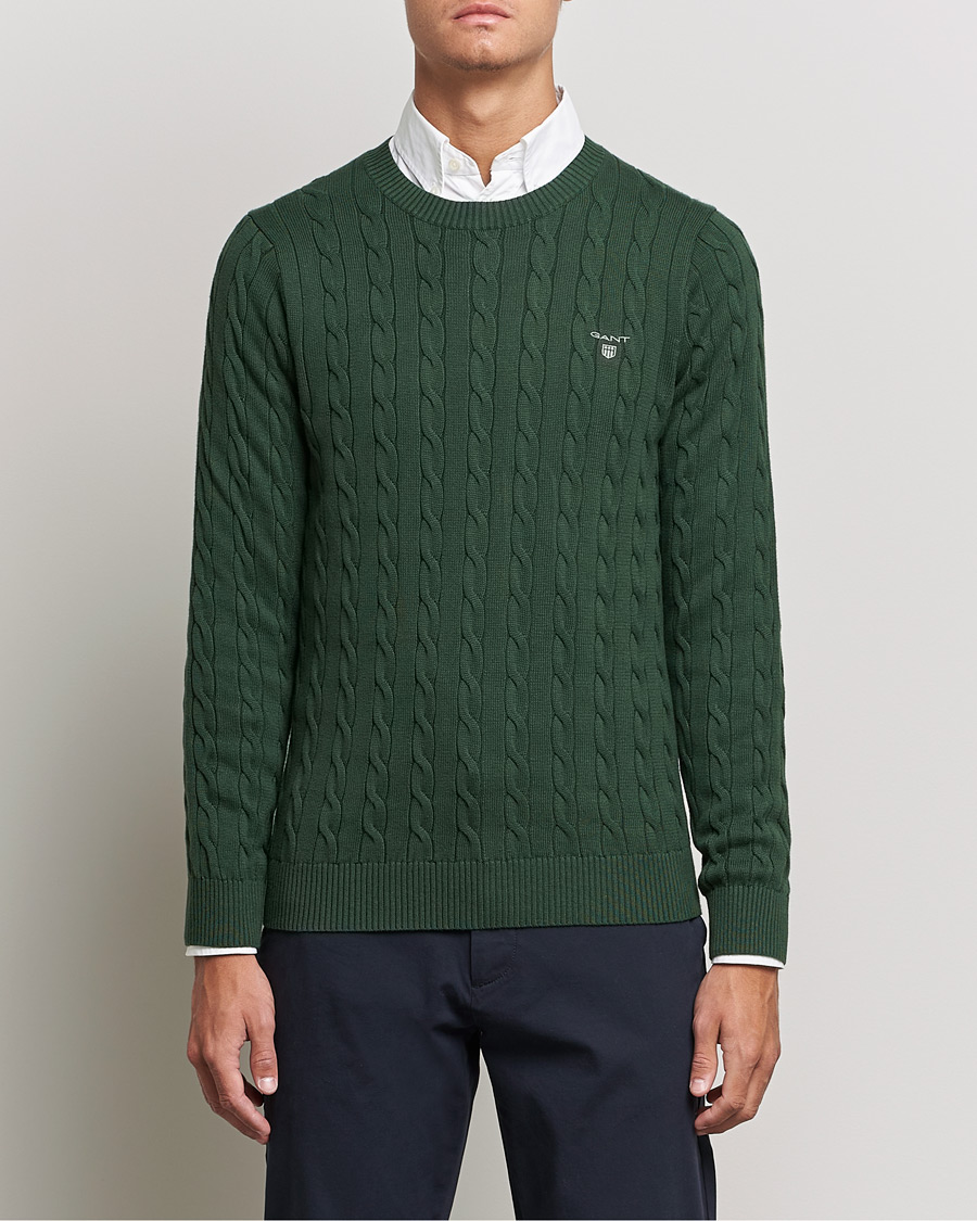 Hombres | Jerséis y prendas de punto | GANT | Cotton Cable Crew Neck Pullover Storm Green