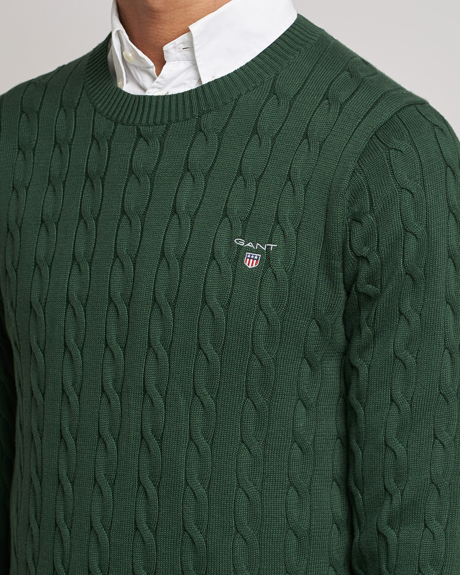 Hombres | Jerséis y prendas de punto | GANT | Cotton Cable Crew Neck Pullover Storm Green