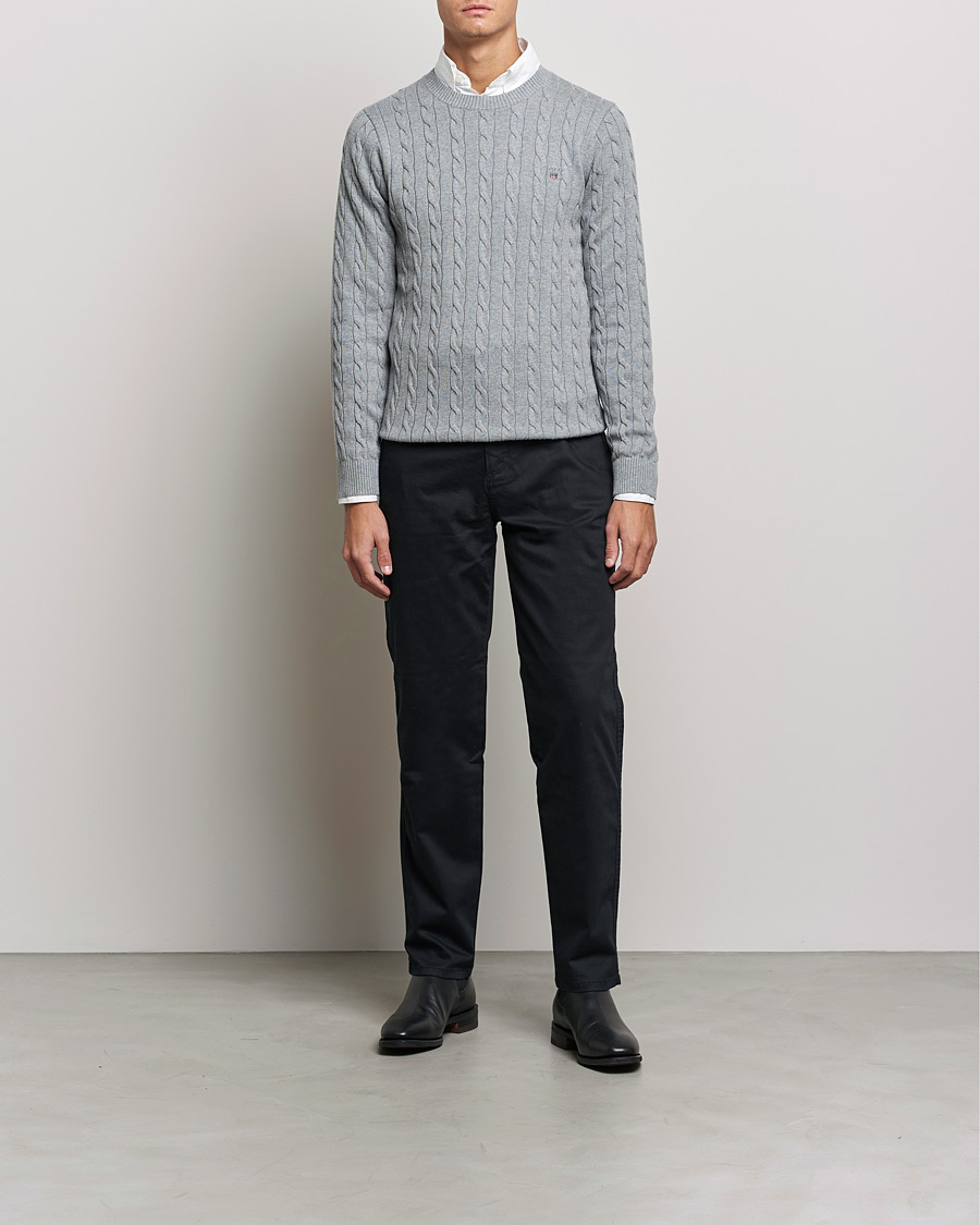 Hombres | Jerséis y prendas de punto | GANT | Cotton Cable Crew Neck Pullover Grey Melange