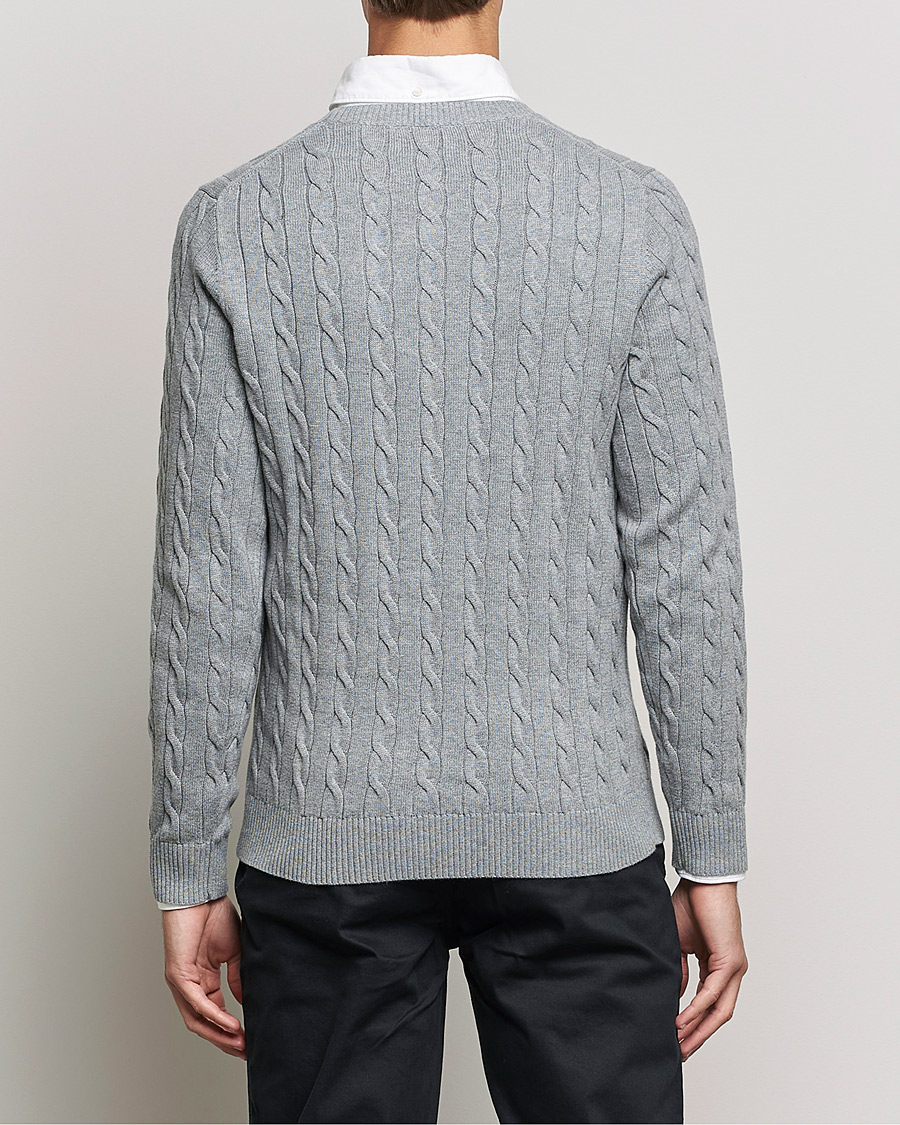 Hombres | Jerséis y prendas de punto | GANT | Cotton Cable Crew Neck Pullover Grey Melange