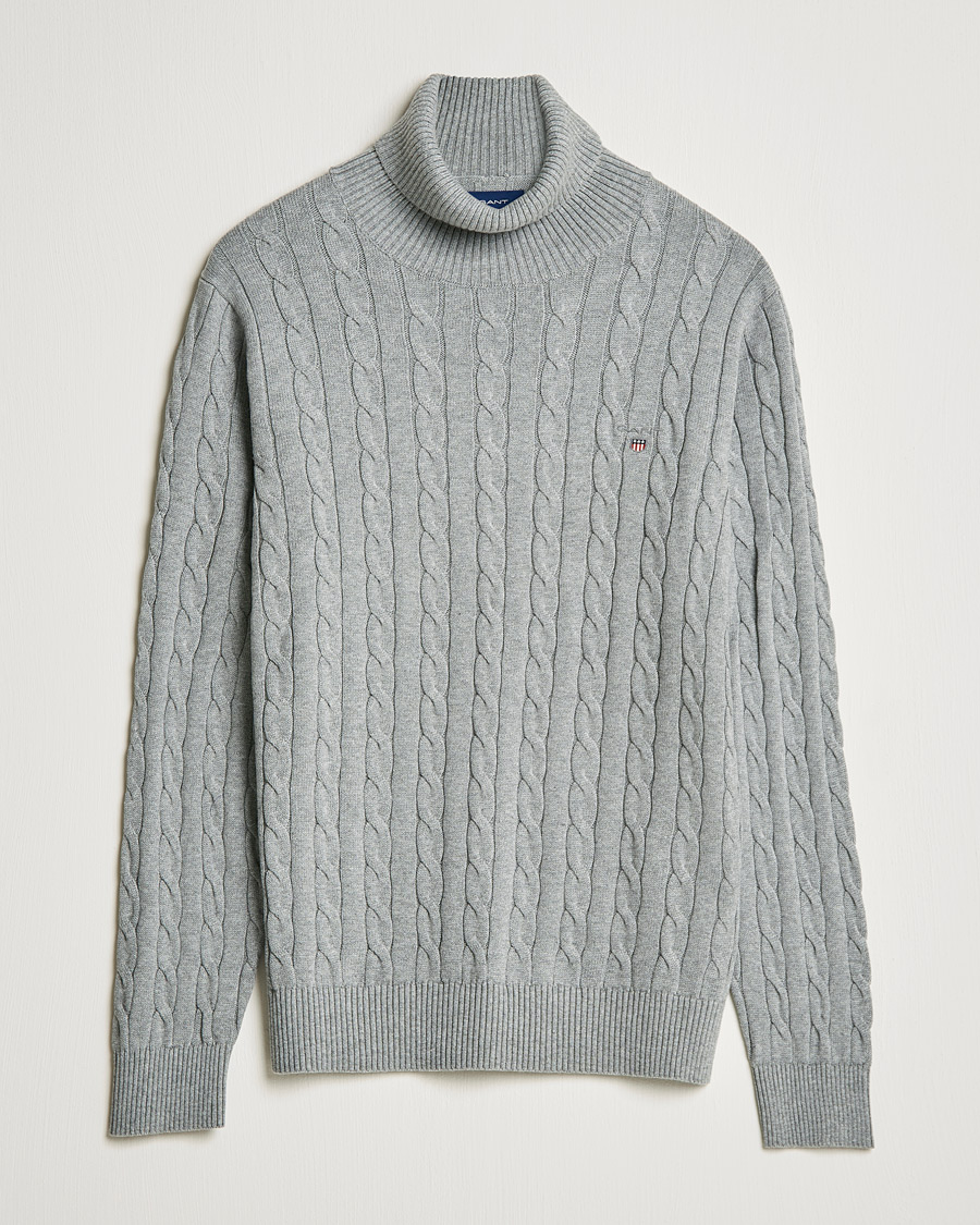 Hombres | Jerséis y prendas de punto | GANT | Cotton Cable Turtleneck Grey Melange