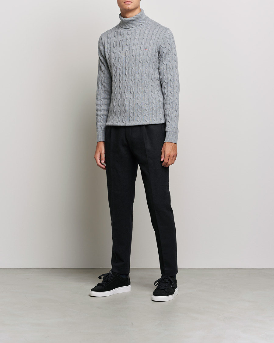 Hombres | Jerséis y prendas de punto | GANT | Cotton Cable Turtleneck Grey Melange