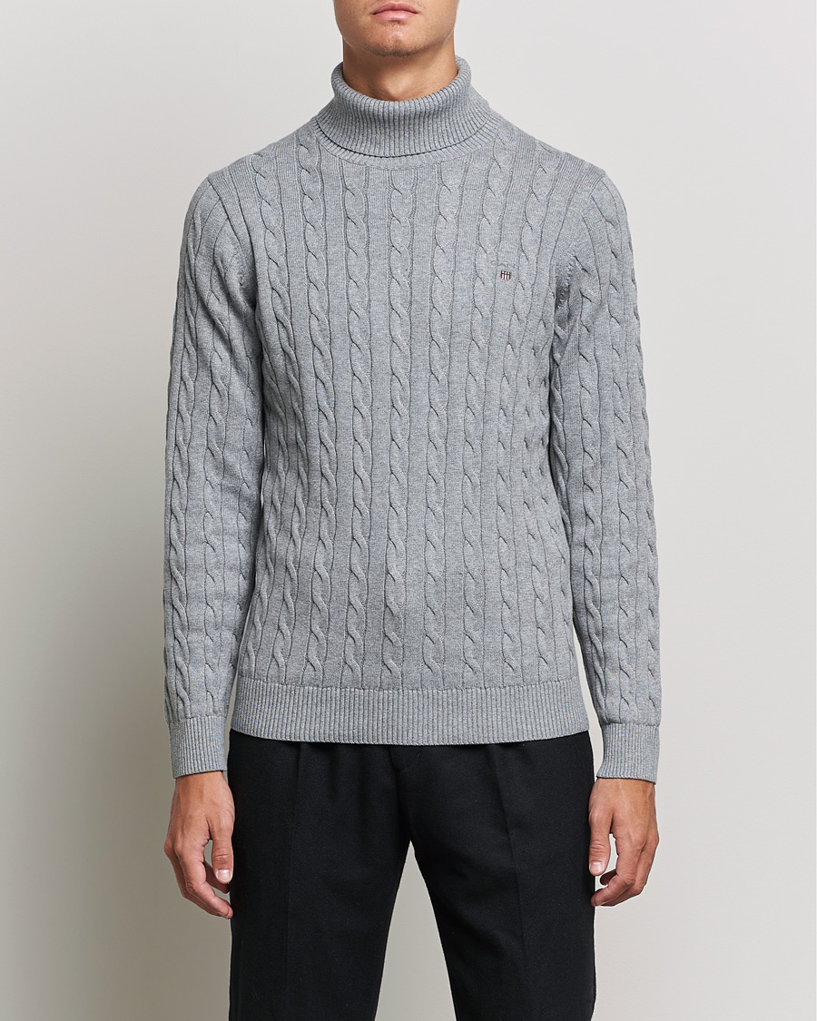 Hombres | Jerséis y prendas de punto | GANT | Cotton Cable Turtleneck Grey Melange