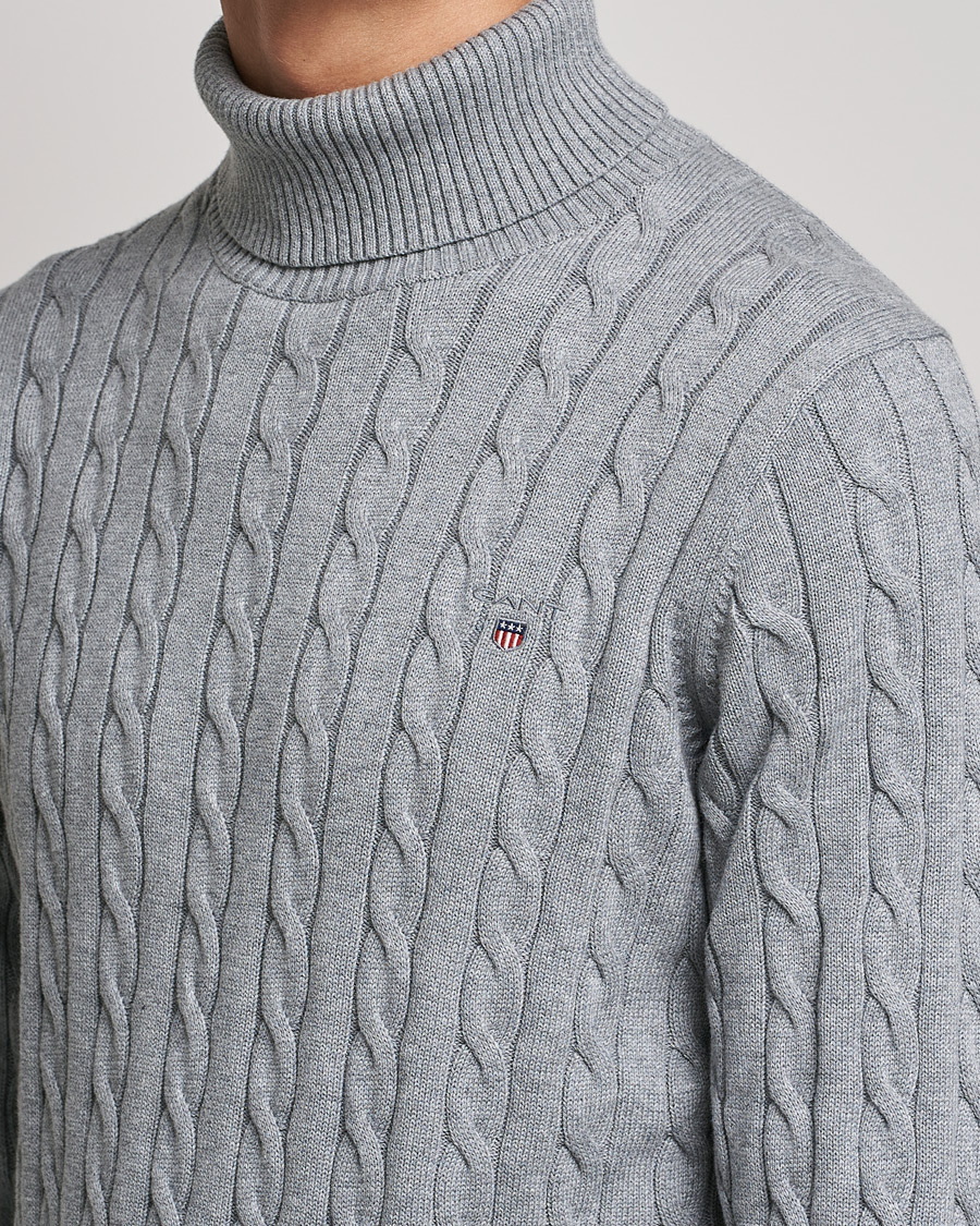 Hombres | Jerséis y prendas de punto | GANT | Cotton Cable Turtleneck Grey Melange