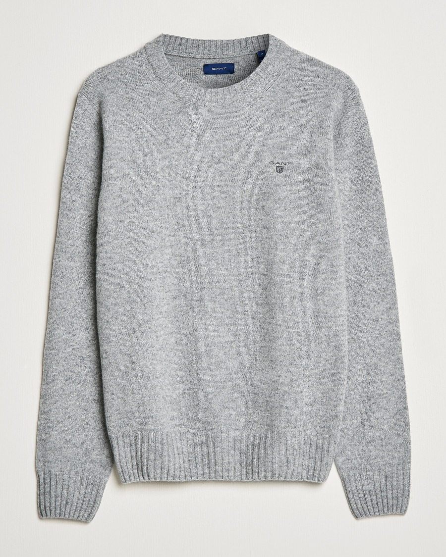 Hombres | Jerséis y prendas de punto | GANT | Brushed Wool Crew Neck Sweater Grey Melange