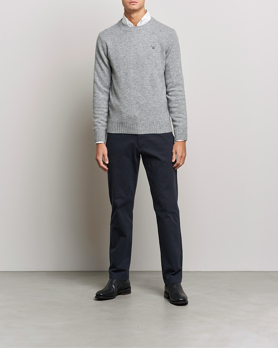 Hombres | Jerséis y prendas de punto | GANT | Brushed Wool Crew Neck Sweater Grey Melange
