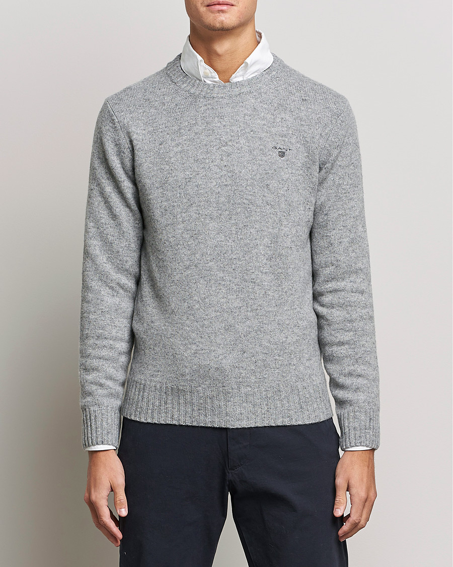 Hombres | Jerséis y prendas de punto | GANT | Brushed Wool Crew Neck Sweater Grey Melange