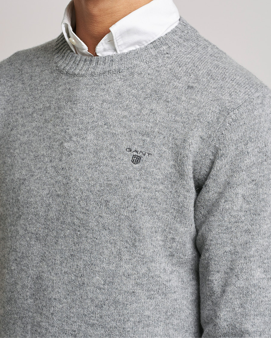 Hombres | Jerséis y prendas de punto | GANT | Brushed Wool Crew Neck Sweater Grey Melange