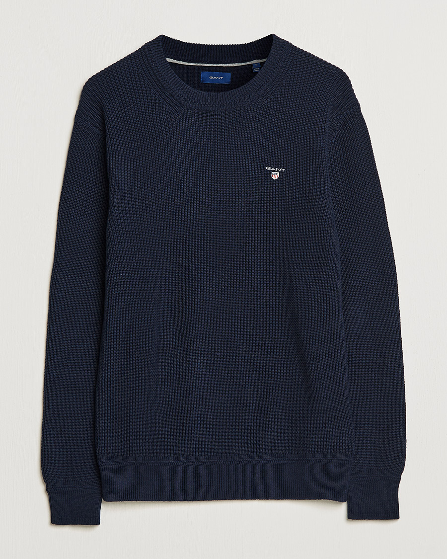 Hombres | Jerséis y prendas de punto | GANT | Cotton/Wool Ribbed Sweater Evening Blue