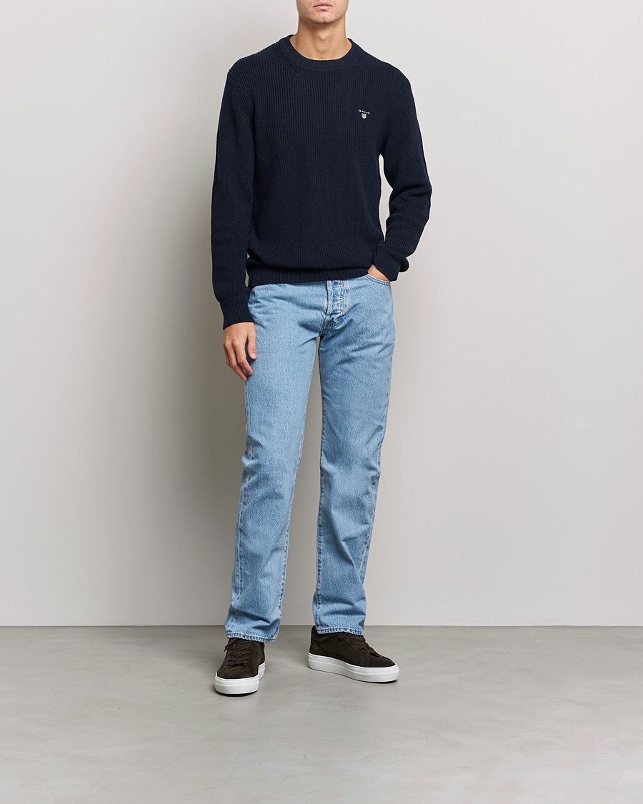 Hombres | Jerséis y prendas de punto | GANT | Cotton/Wool Ribbed Sweater Evening Blue
