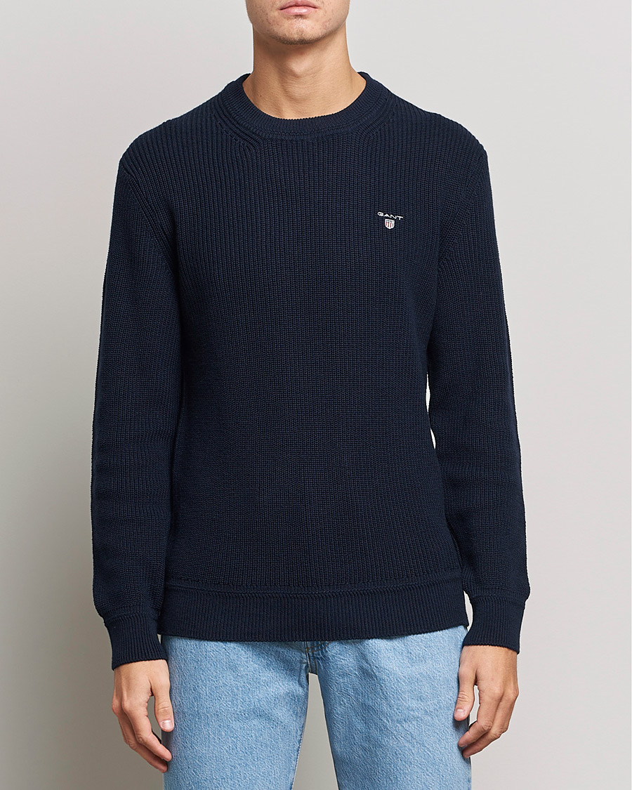 Hombres | Jerséis y prendas de punto | GANT | Cotton/Wool Ribbed Sweater Evening Blue