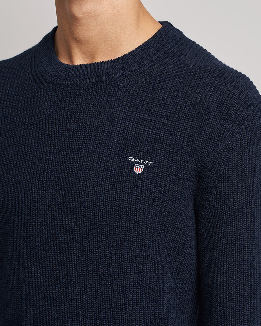 Hombres | Jerséis y prendas de punto | GANT | Cotton/Wool Ribbed Sweater Evening Blue