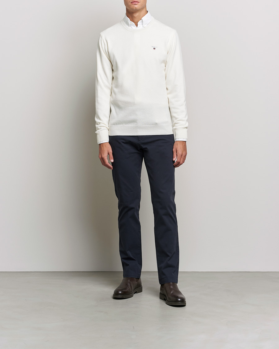 Hombres | Jerséis y prendas de punto | GANT | Lambswool Crew Neck Pullover Cream