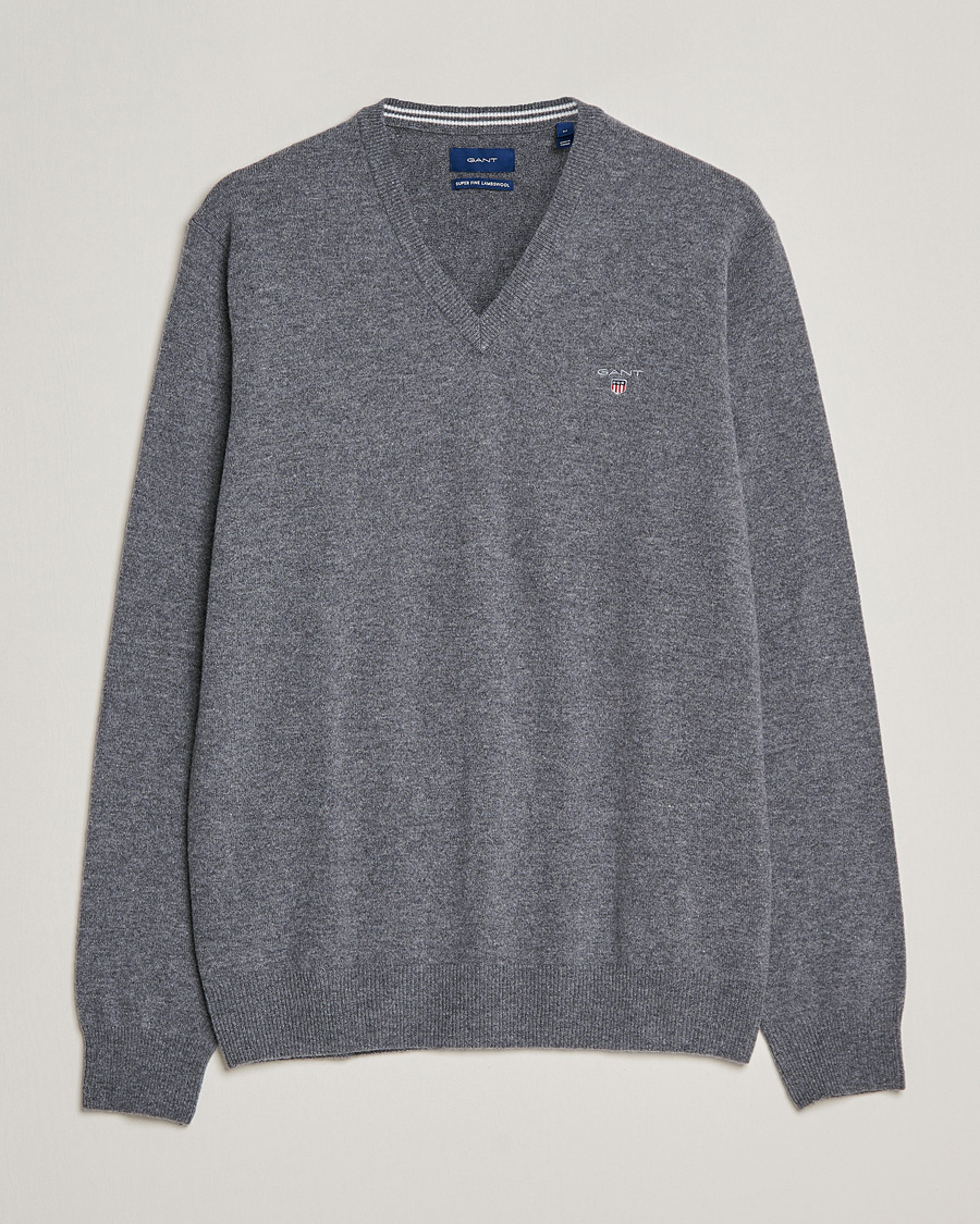 Hombres | Jerséis y prendas de punto | GANT | Lambswool V-Neck Pullover Dark Grey Melange