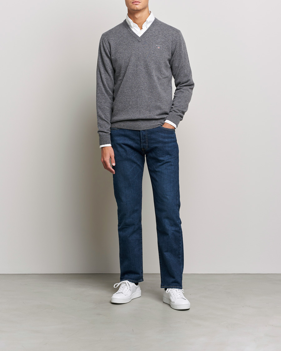 Hombres | Jerséis y prendas de punto | GANT | Lambswool V-Neck Pullover Dark Grey Melange