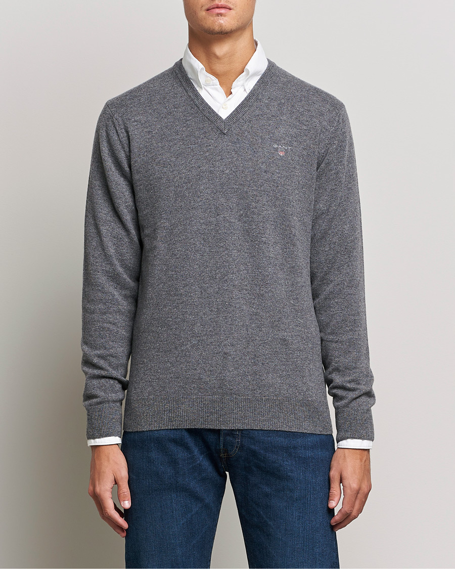 Hombres | Jerséis y prendas de punto | GANT | Lambswool V-Neck Pullover Dark Grey Melange