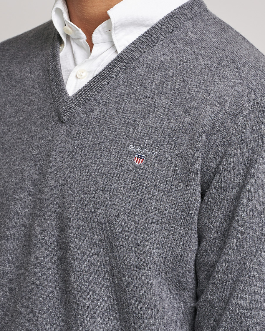 Hombres | Jerséis y prendas de punto | GANT | Lambswool V-Neck Pullover Dark Grey Melange