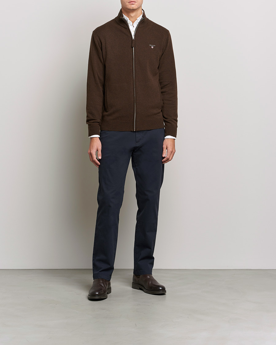 Hombres | Jerséis y prendas de punto | GANT | Lambswool Full Zip Dark Brown Melange