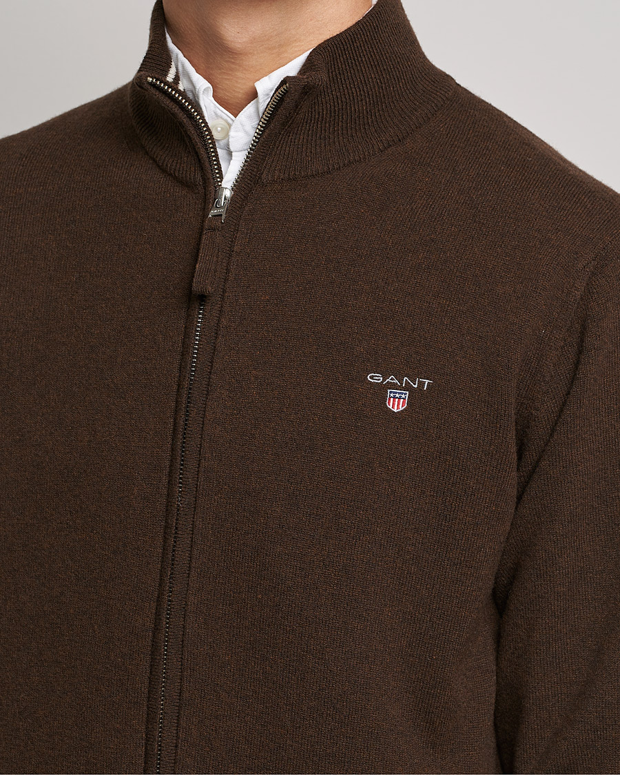 Hombres | Jerséis y prendas de punto | GANT | Lambswool Full Zip Dark Brown Melange