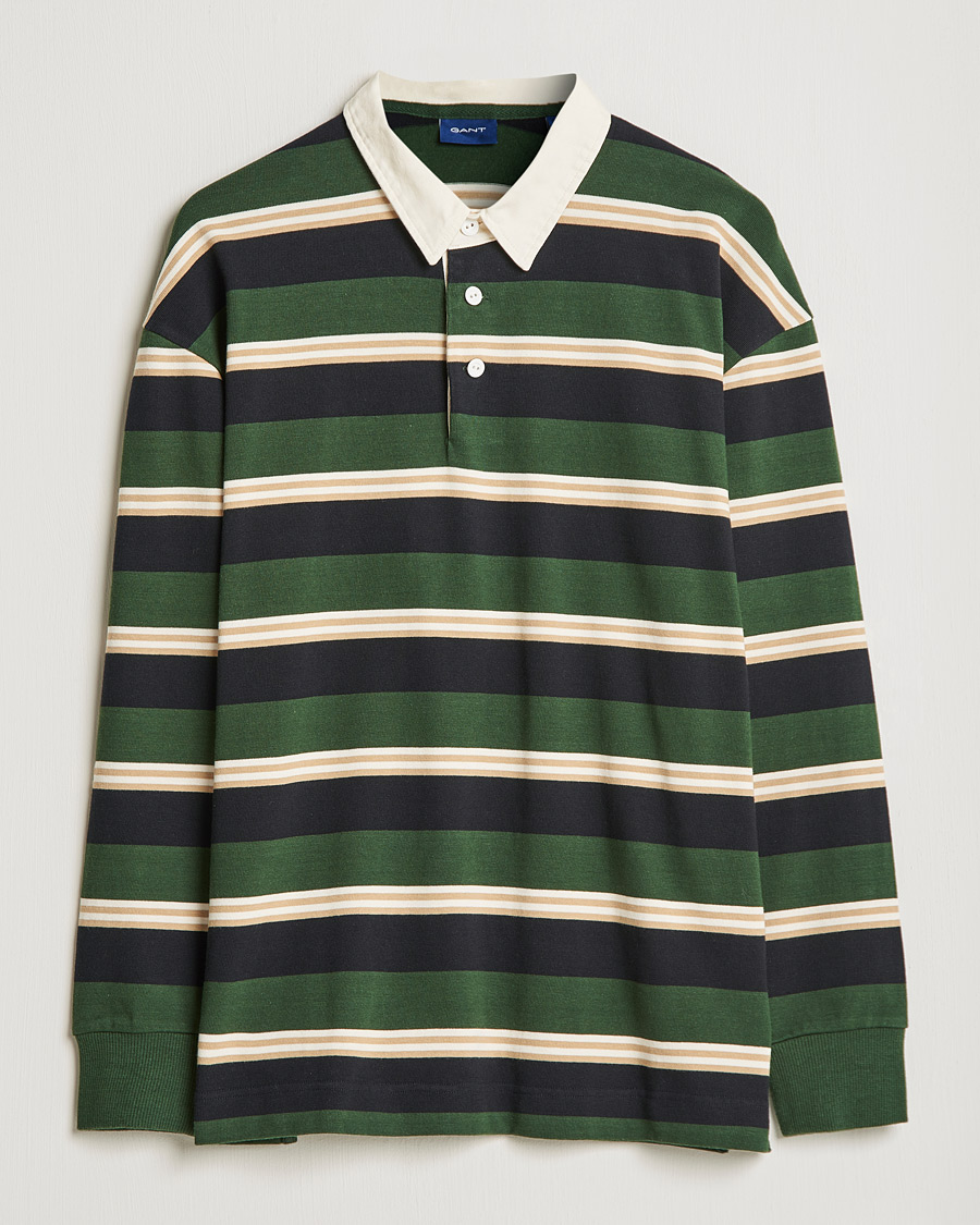 Hombres | Jerséis y prendas de punto | GANT | Archive Striped Heavy Rugger Storm Green