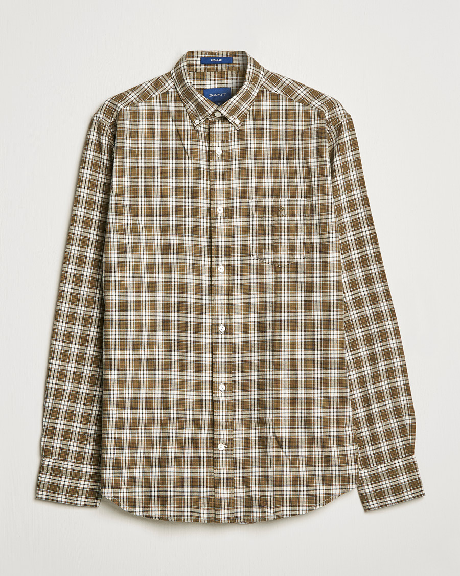 Hombres | Camisas | GANT | Regular Fit Flannel Checked Shirt Army Green
