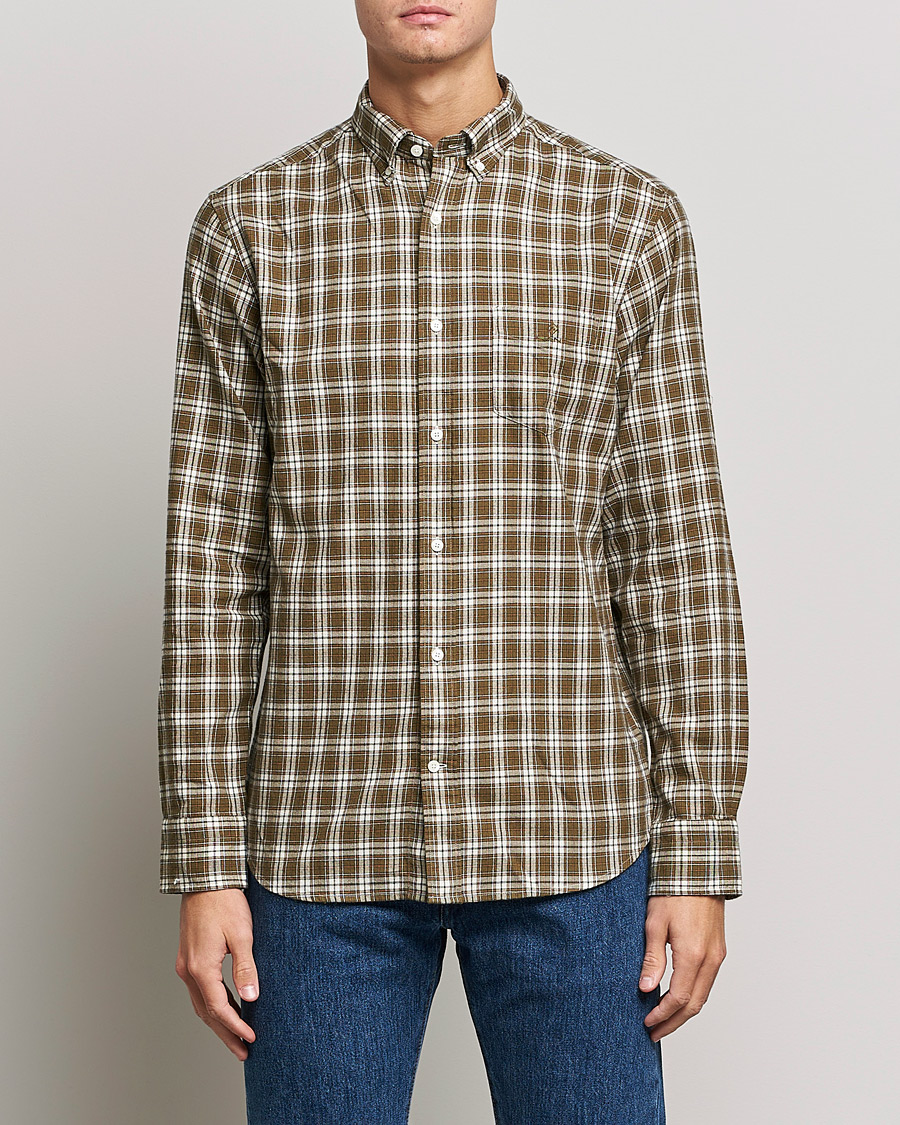 Hombres | Camisas | GANT | Regular Fit Flannel Checked Shirt Army Green