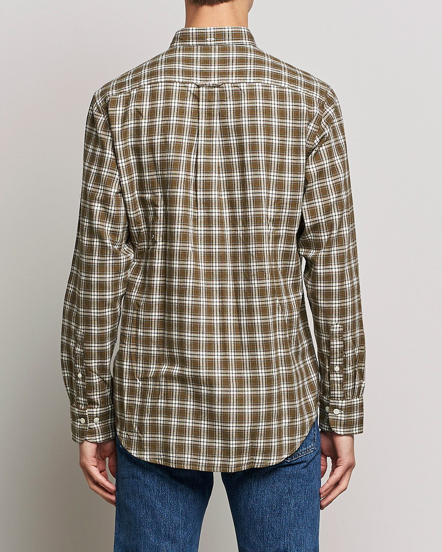 Hombres | Camisas | GANT | Regular Fit Flannel Checked Shirt Army Green