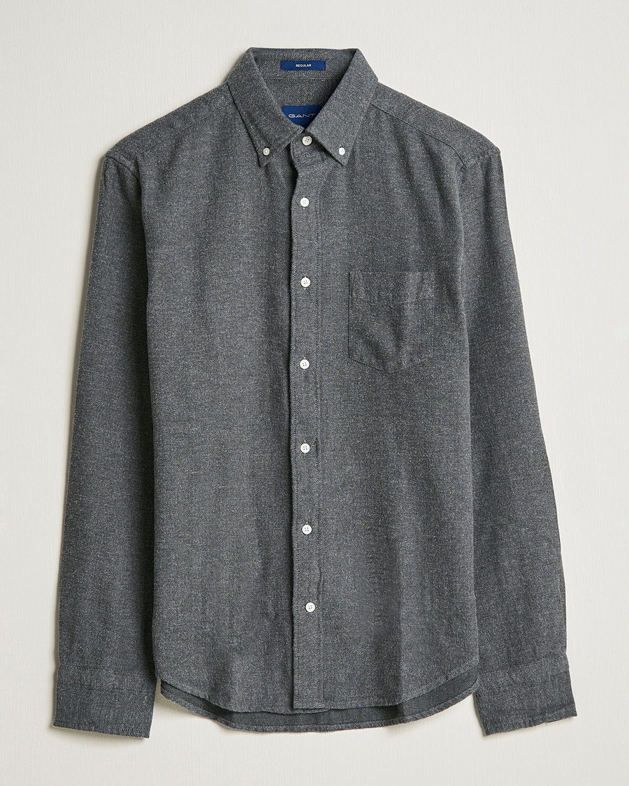 Hombres | Camisas | GANT | Regular Fit Flannel Herringbone Shirt Charcoal Melange