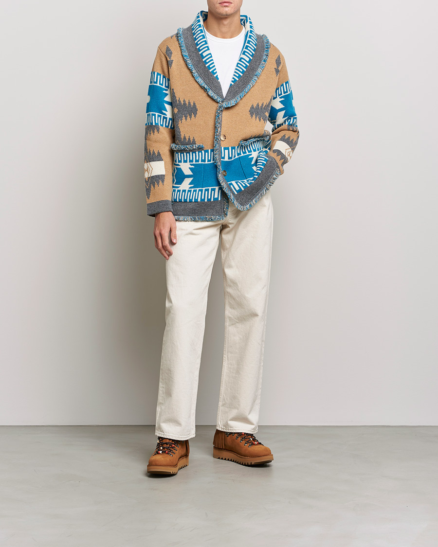 Hombres | Jerséis y prendas de punto | Alanui | Icon Cashmere Jacquard Cardigan Camel/Blue