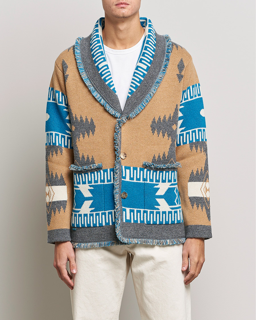 Hombres | Jerséis y prendas de punto | Alanui | Icon Cashmere Jacquard Cardigan Camel/Blue