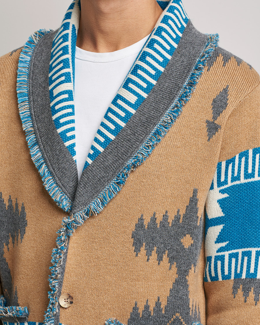 Hombres | Jerséis y prendas de punto | Alanui | Icon Cashmere Jacquard Cardigan Camel/Blue