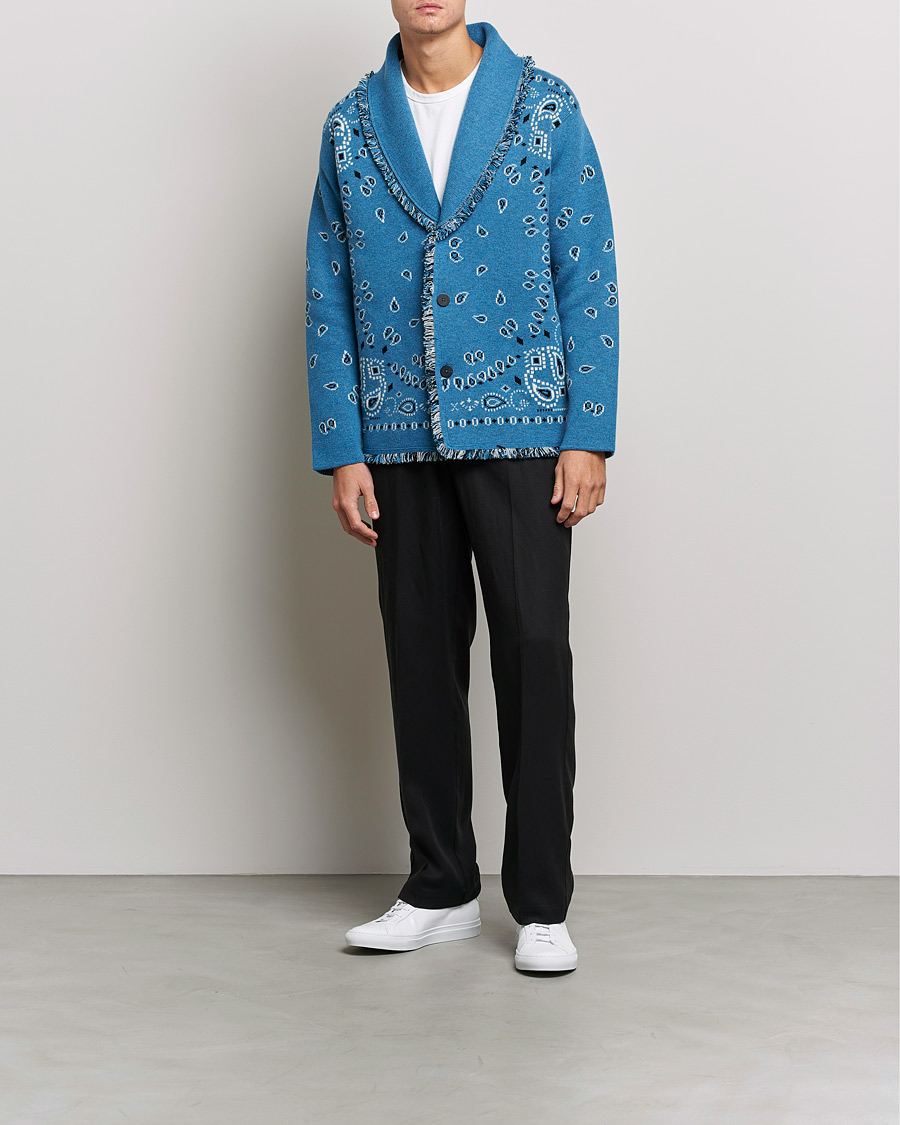 Hombres | Jerséis y prendas de punto | Alanui | Icon Cashmere Jacquard Cardigan Cobalt Blue