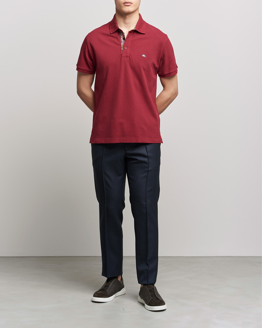 Hombres | Polos | Etro | Short Sleeve Contrast Paisley Polo Burgundy