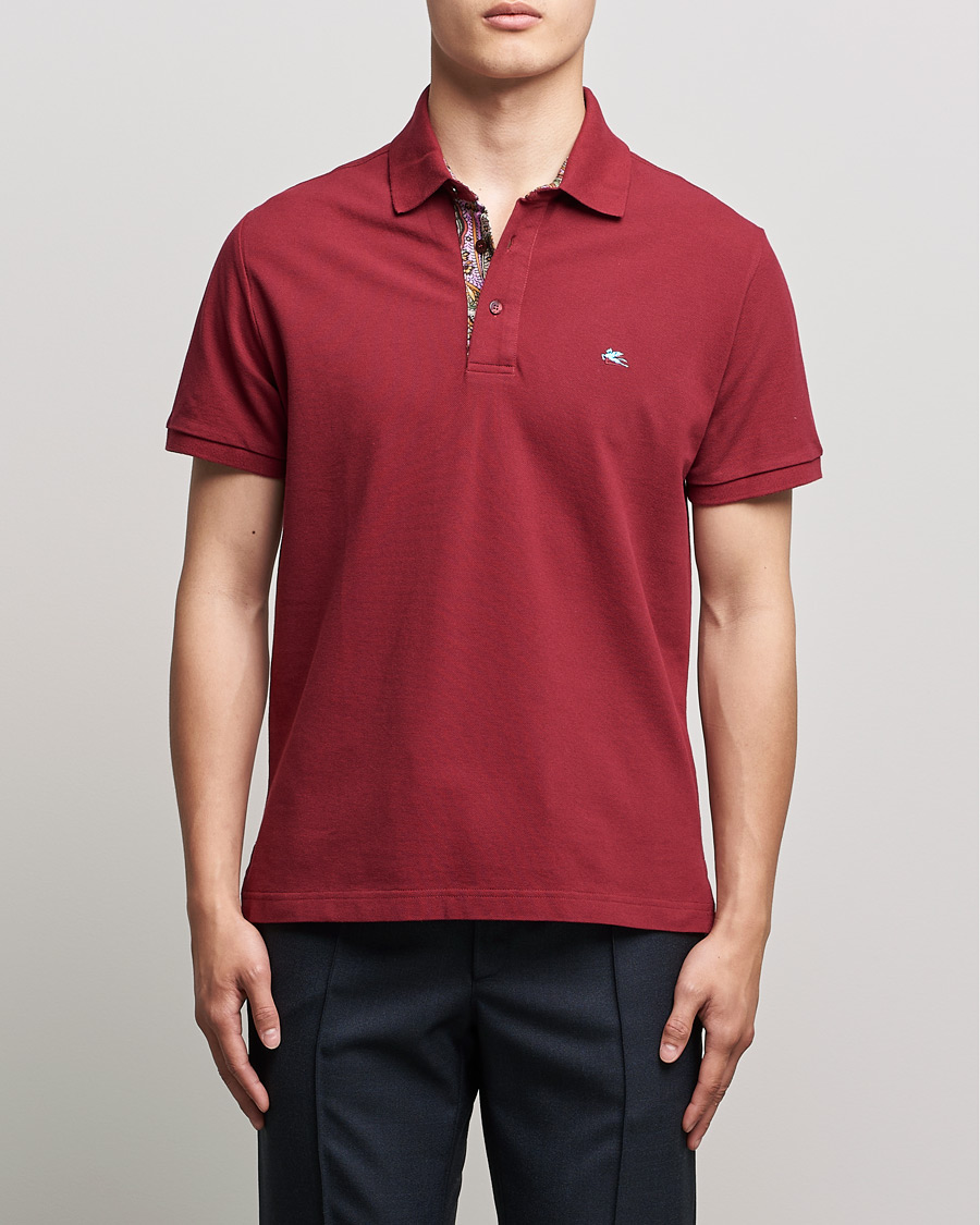 Hombres | Polos | Etro | Short Sleeve Contrast Paisley Polo Burgundy