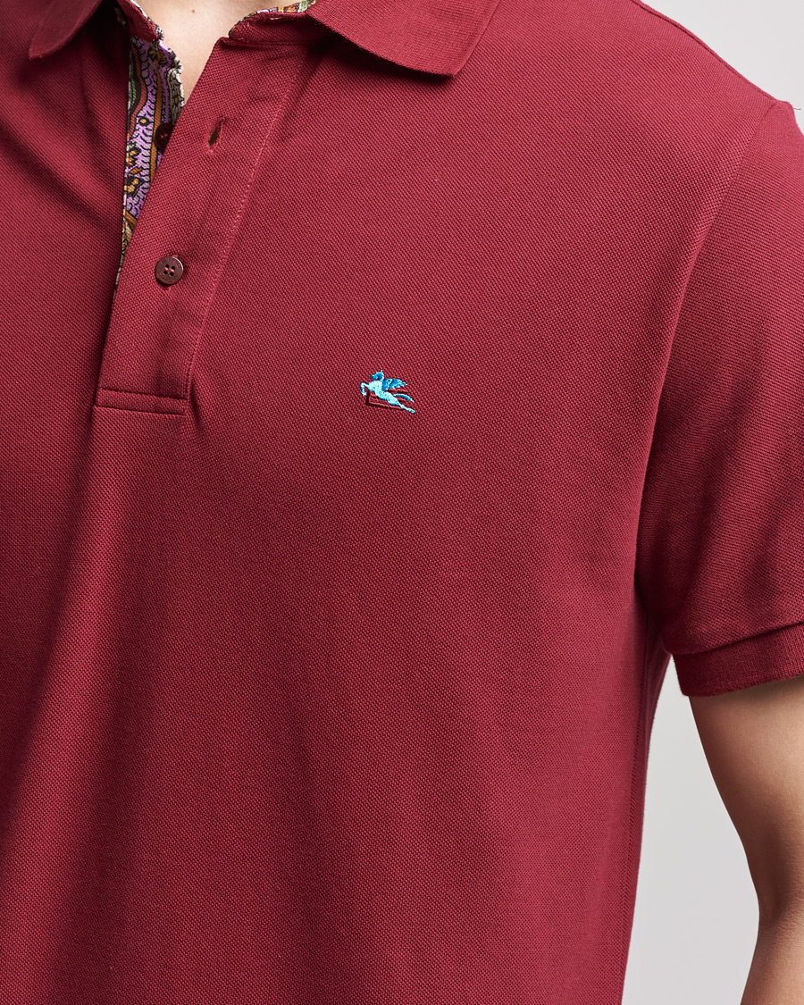 Hombres | Polos | Etro | Short Sleeve Contrast Paisley Polo Burgundy