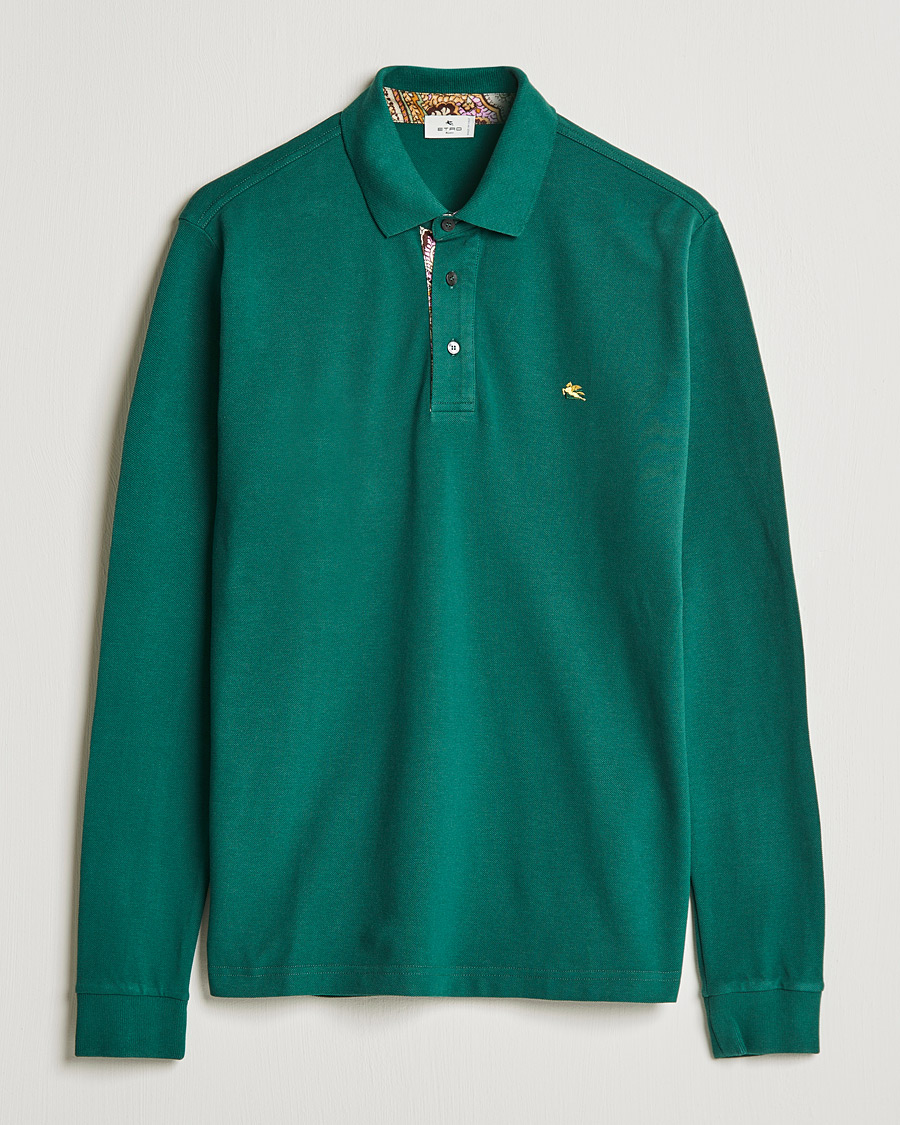 Hombres | Jerséis y prendas de punto | Etro | Long Sleeve Contrast Paisley Polo Emerald