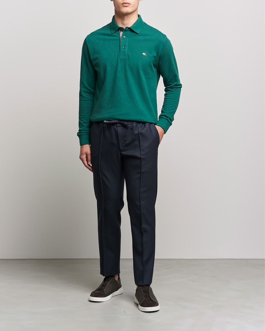 Hombres | Jerséis y prendas de punto | Etro | Long Sleeve Contrast Paisley Polo Emerald