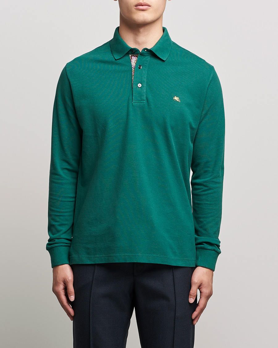 Hombres | Jerséis y prendas de punto | Etro | Long Sleeve Contrast Paisley Polo Emerald