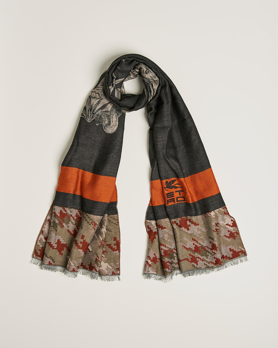 Hombres | Etro Houndstooth Jacquard Scarf Black/Orange | Etro | Houndstooth Jacquard Scarf Black/Orange