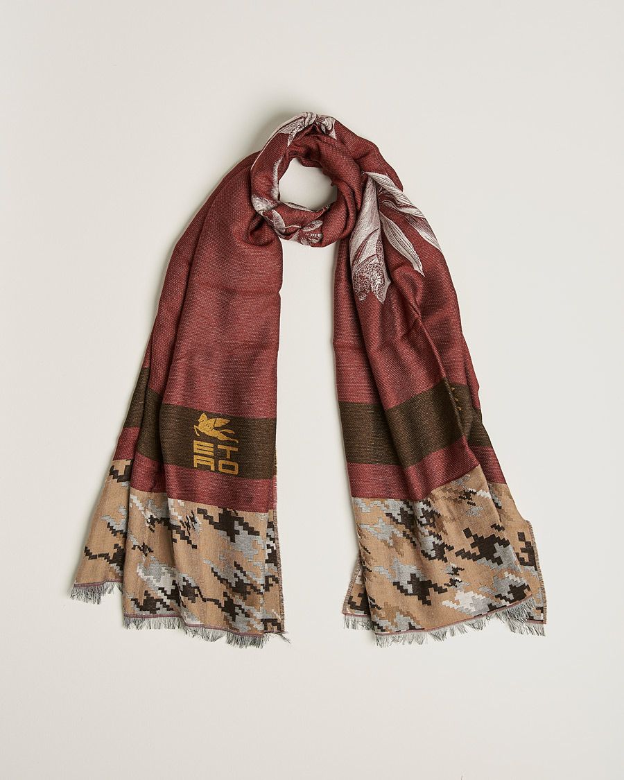 Hombres | Etro Houndstooth Jacquard Scarf Burgundy/Brown | Etro | Houndstooth Jacquard Scarf Burgundy/Brown