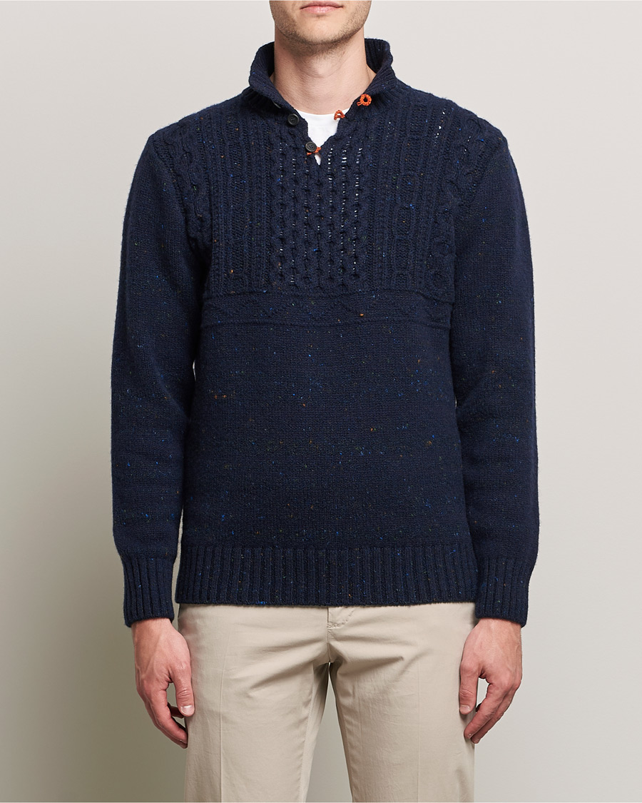 Hombres | Jerséis y prendas de punto | Inis Meáin | Wool/Cashmere Máirtín Beag Galánta Button Neck Navy
