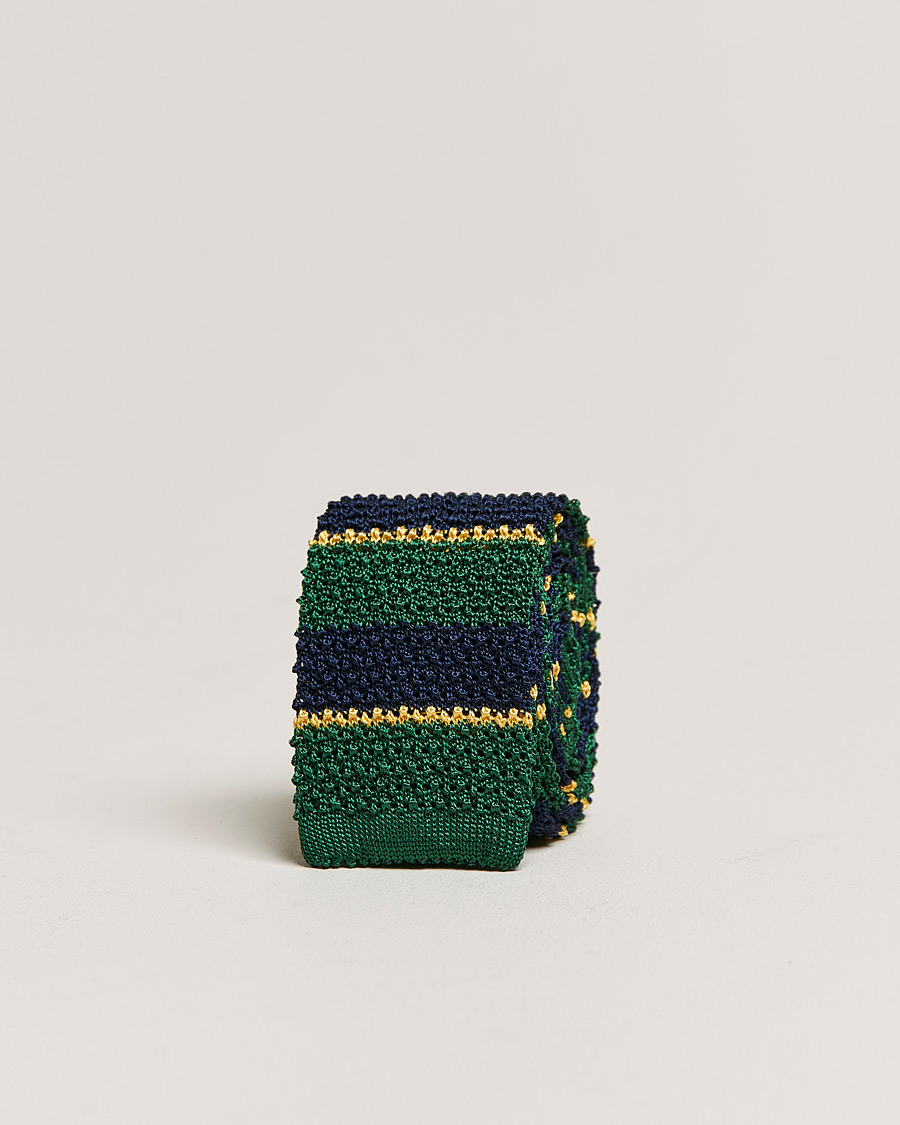 Hombres | Polo Ralph Lauren Knitted Striped Tie Green/Navy/Gold | Polo Ralph Lauren | Knitted Striped Tie Green/Navy/Gold