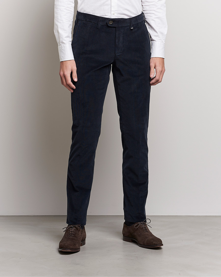Hombres | Pantalones | Canali | Slim Fit Corduroy Trousers Navy