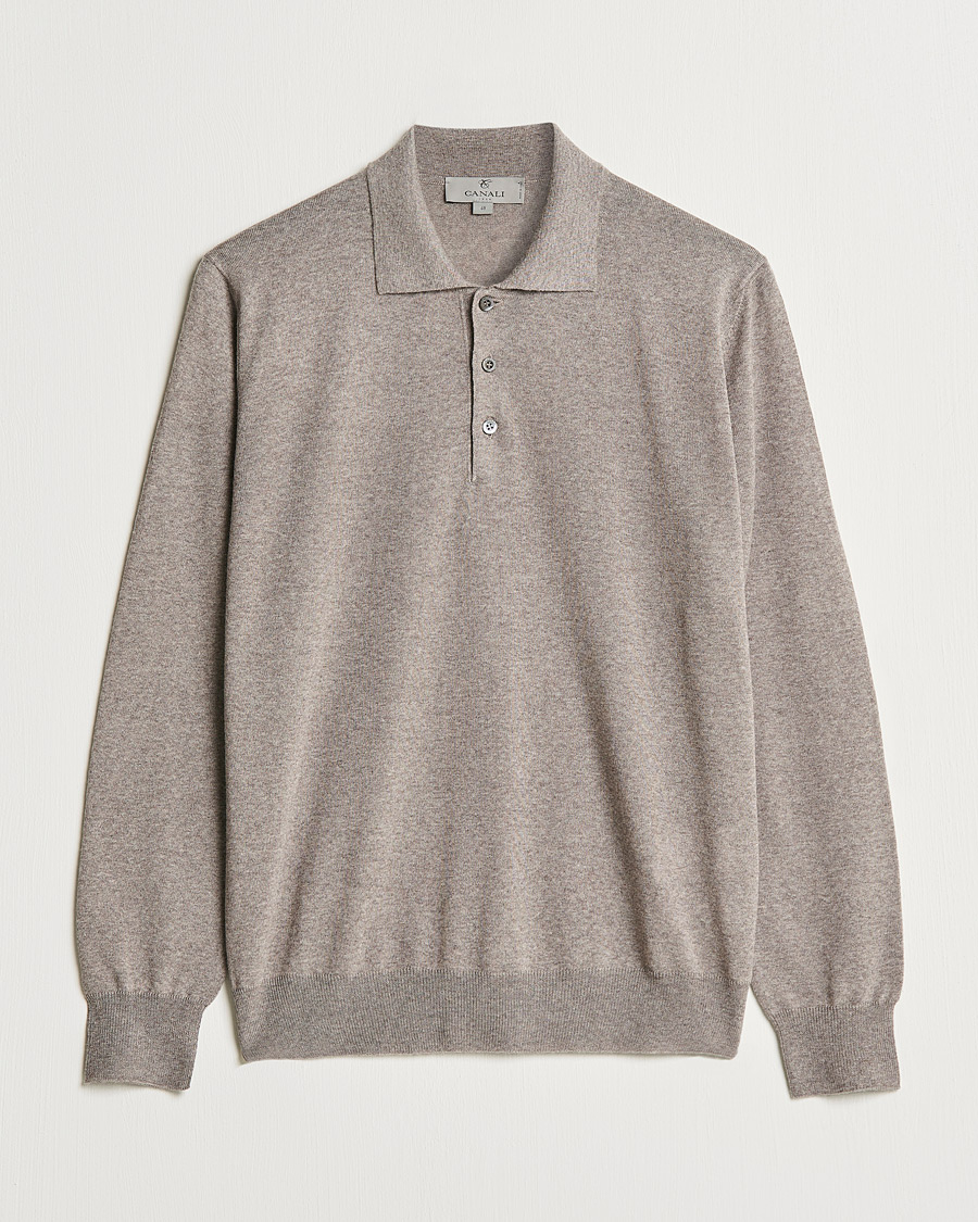 Hombres | Jerséis y prendas de punto | Canali | Merino Wool Knitted Polo Taupe