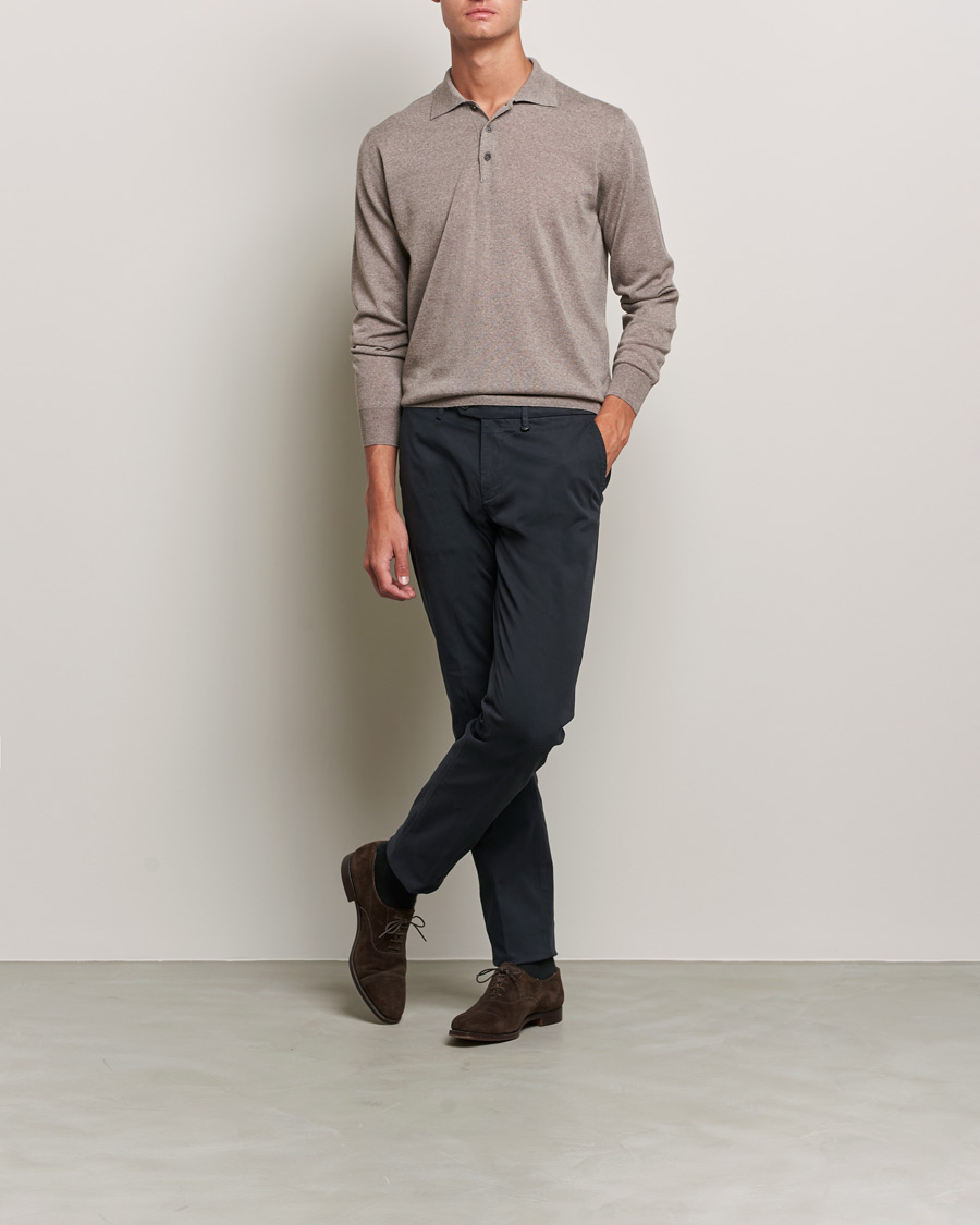Hombres | Jerséis y prendas de punto | Canali | Merino Wool Knitted Polo Taupe