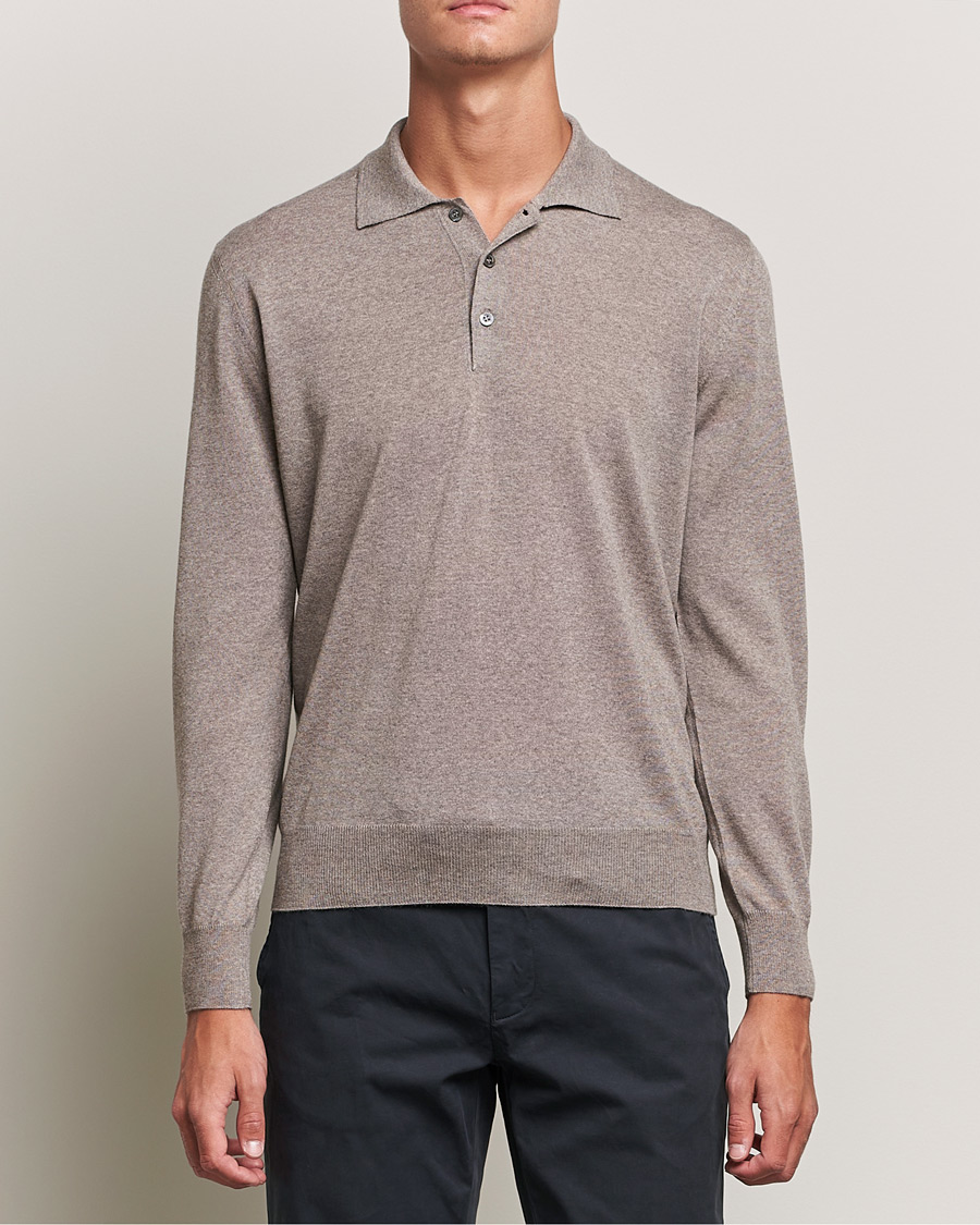 Hombres | Jerséis y prendas de punto | Canali | Merino Wool Knitted Polo Taupe