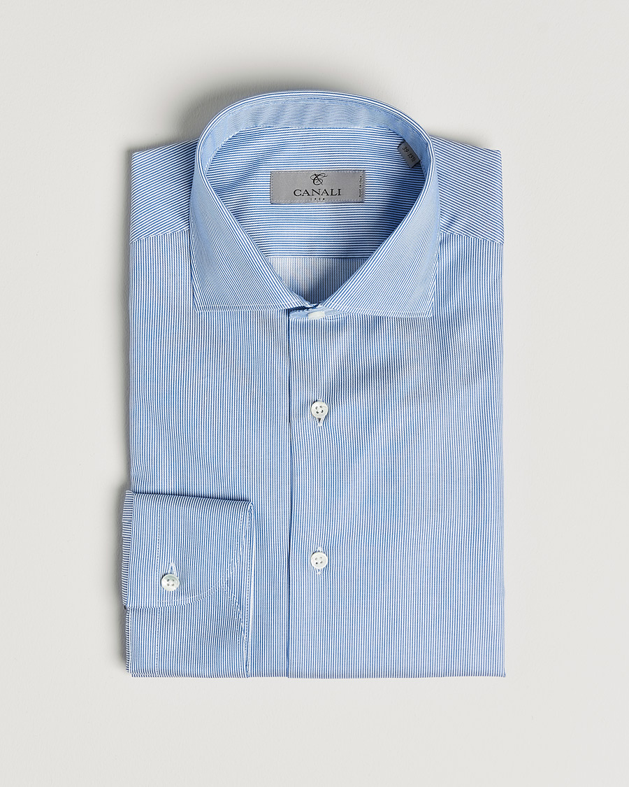 Hombres | Camisas | Canali | Slim Fit Cut Away Shirt Blue Stripe