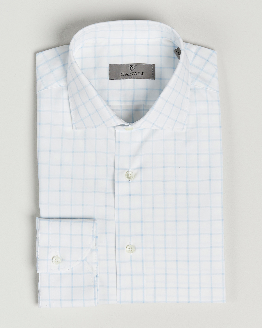 Hombres | Camisas | Canali | Slim Fit Cut Away Shirt Blue Check